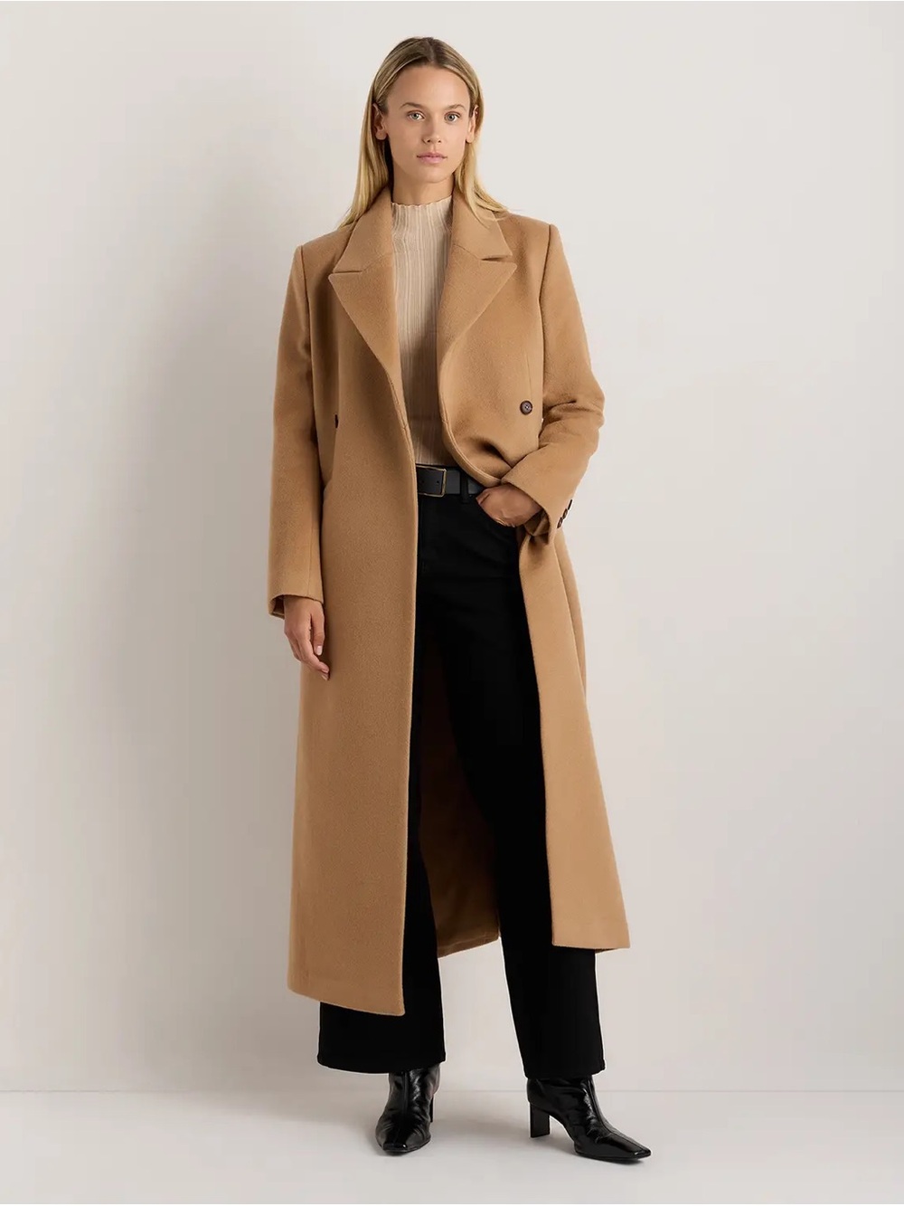 Quince NWT Women's XL Wool Cashmere Tailored Long Coat Caramel